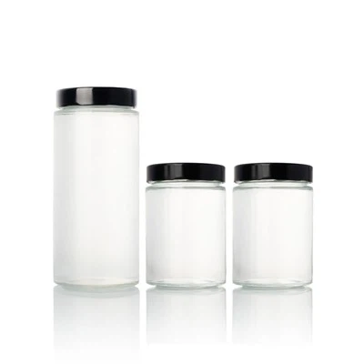 Multi Sizes Glass Jars With Black Aluminum Cap Multi Sizes Glass Jars With Black Aluminum Cap